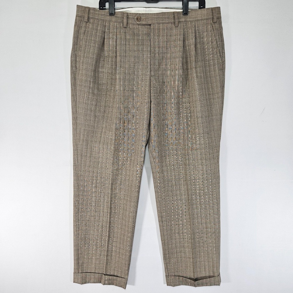 Lauren Ralph Lauren Men's Dress‎ Pant Trousers Pleated Cuffed Beige Plaid 38x30